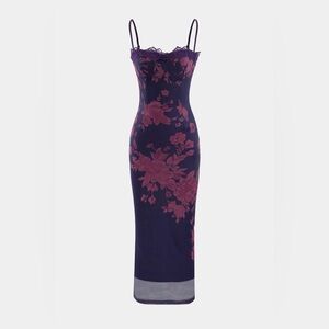 Viral Lace Tied Trim Floral Mesh Maxi Dress Size Medium